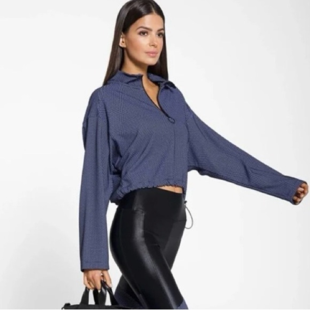 Koral Dylan 3D Mesh Half Zip Pullover Sweatshirt Crop Black Persian Jewel NWOT